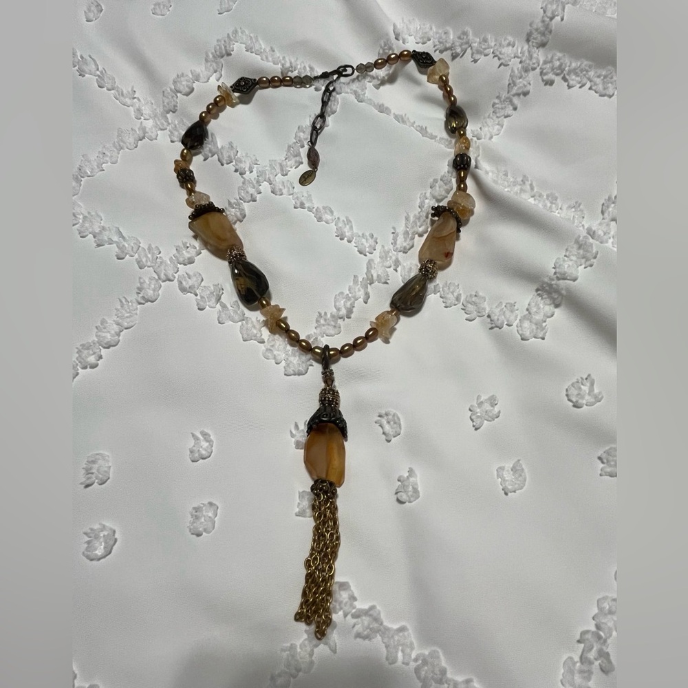 vintage 🩷 Maya Evangelista boho necklace quartz amber natural stone beads.
